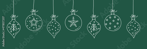 Obraz na plátně Concept of hanging Christmas balls with hand drawn ornaments