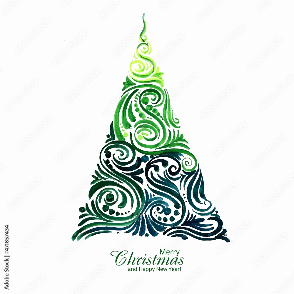 Hand drawn creative christmas tree card design