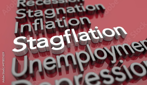 Stagflation Recession Inflation Stagnation Economic Slowdown Period Words 3d Illustration
