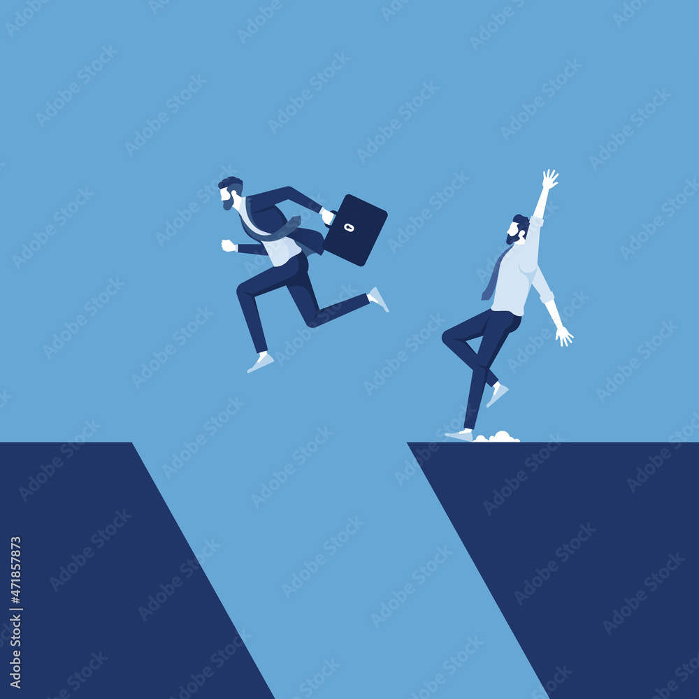 businessman Jumping over the abyss, business concept of leadership and success