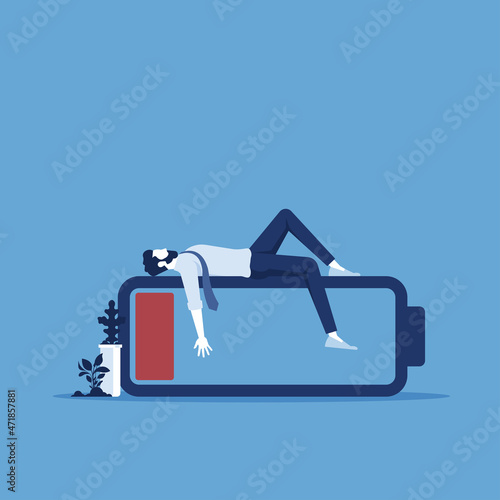Businessman with low battery, businessman energy concept