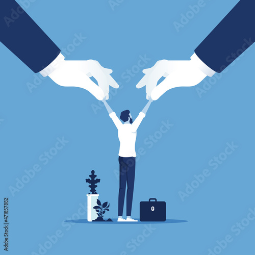 Big hands are fighting over for important businessman or best employee, business concept