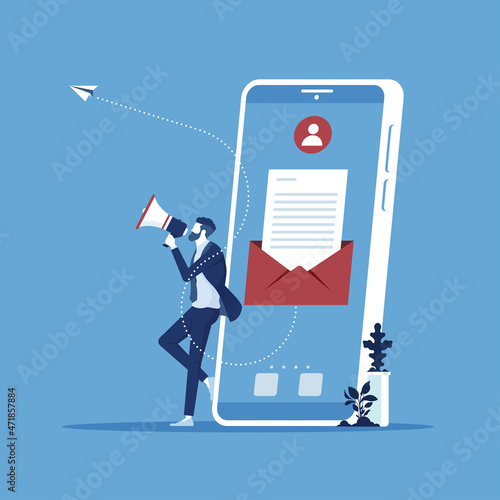 businessman with new e-mail marketing on smartphone, Mobile e-mail marketing concept