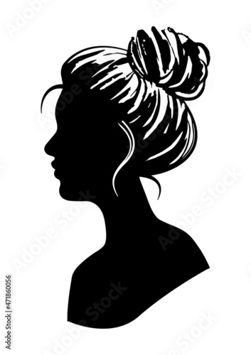 Beautiful young woman face profile silhouette with messy bun hairstyle vector