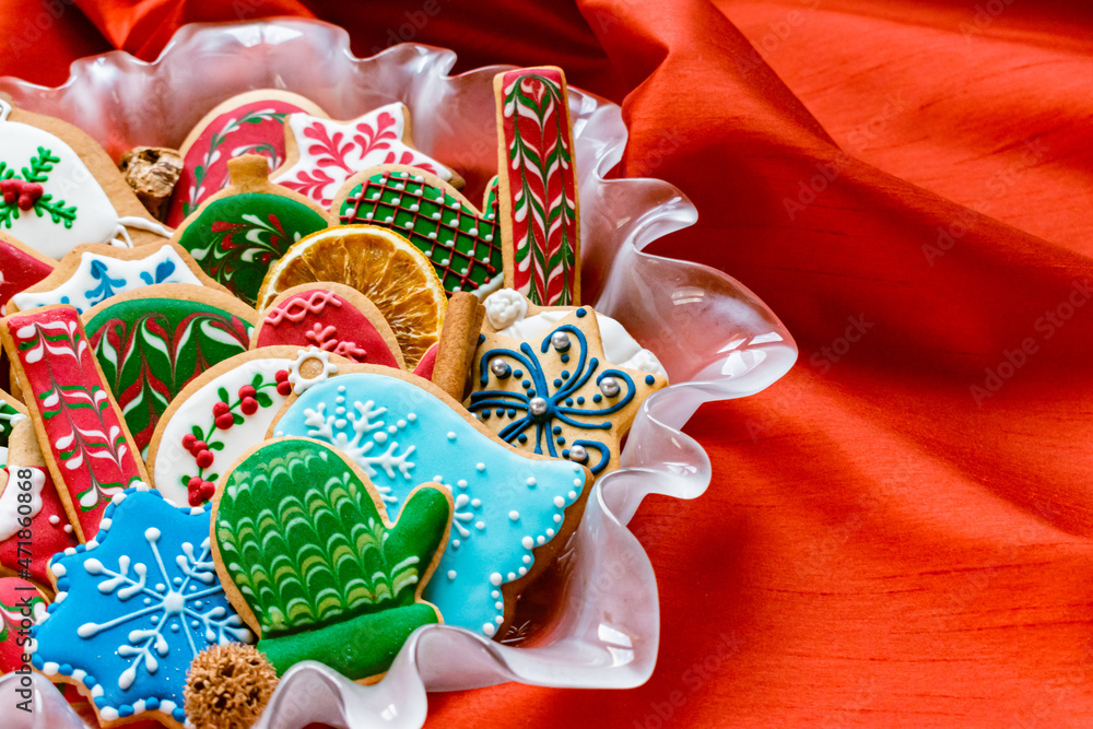 Tasty and sweet gingerbread cookies, homemade Christmas gift