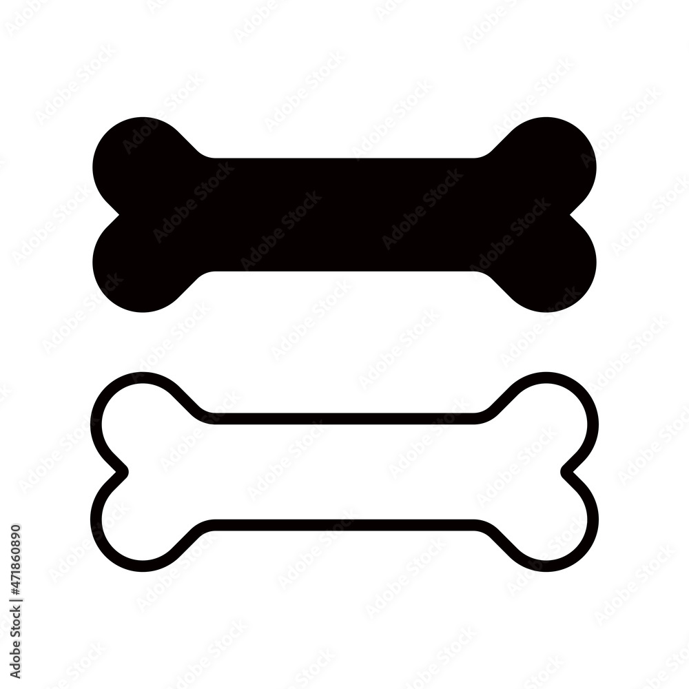 Dog bone vector icon. Cartoon icon with black dog bone on white background. Isolated vector illustration. Dog bone vector icon. Cartoon icon with black dog bone on white background. Isolated vector illustration.