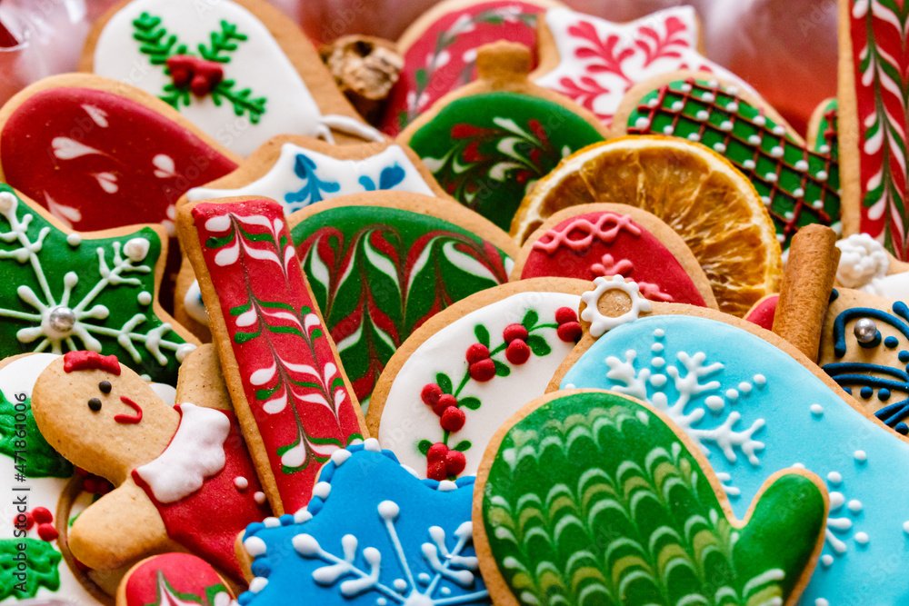 Tasty and sweet gingerbread cookies, homemade Christmas gift