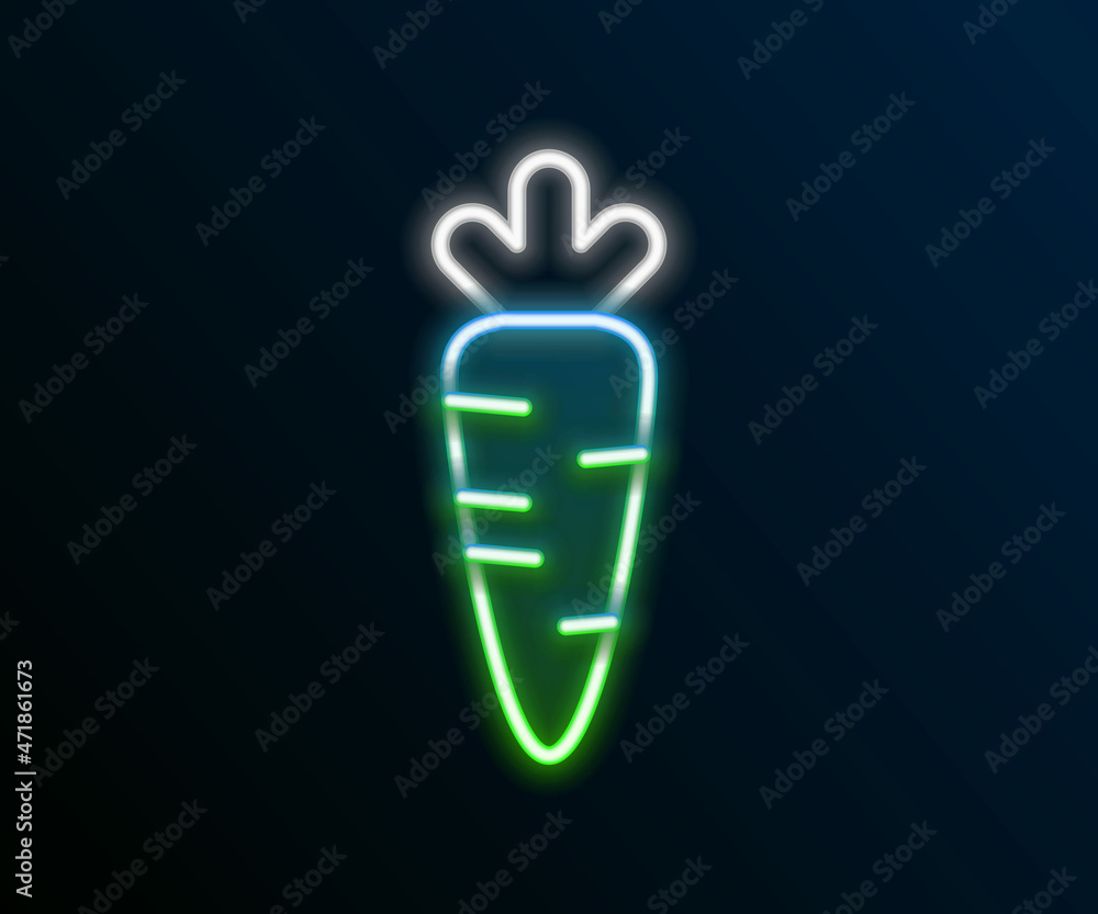 Glowing neon line Carrot icon isolated on black background. Colorful outline concept. Vector Glowing neon line Carrot icon isolated on black background. Colorful outline concept. Vector