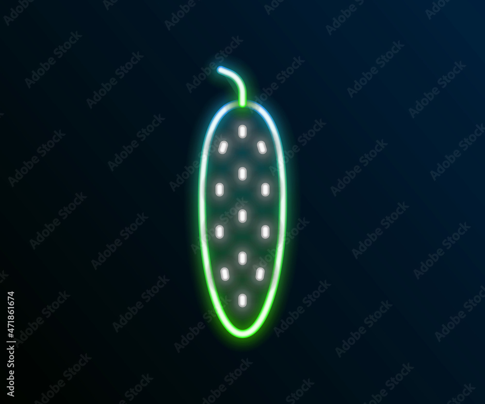 Glowing neon line Fresh cucumber icon isolated on black background. Colorful outline concept. Vector