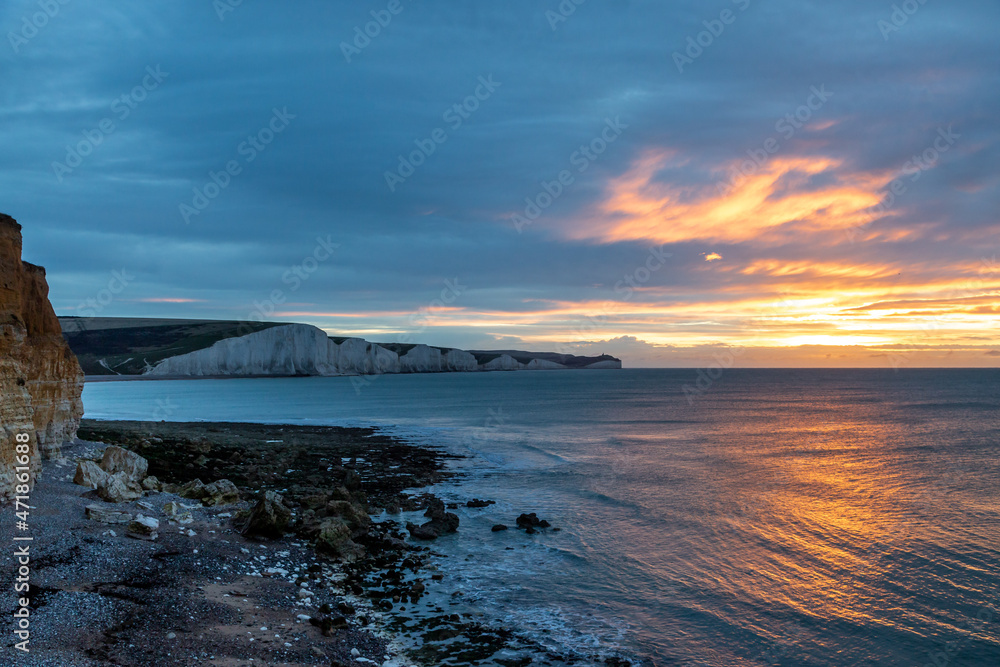 A View of the Seven Sisters Cliffs at Sunrise