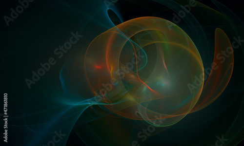 Artistic 3d motion of multicolored red blue plasma or substances in deep dark space. Cosmic illusion, science fiction art, glowing dream representation. Great as background, cover, design element.