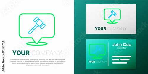 Line Auction hammer icon isolated on white background. Gavel - hammer of judge or auctioneer. Bidding process, deal done. Auction bidding. Colorful outline concept. Vector