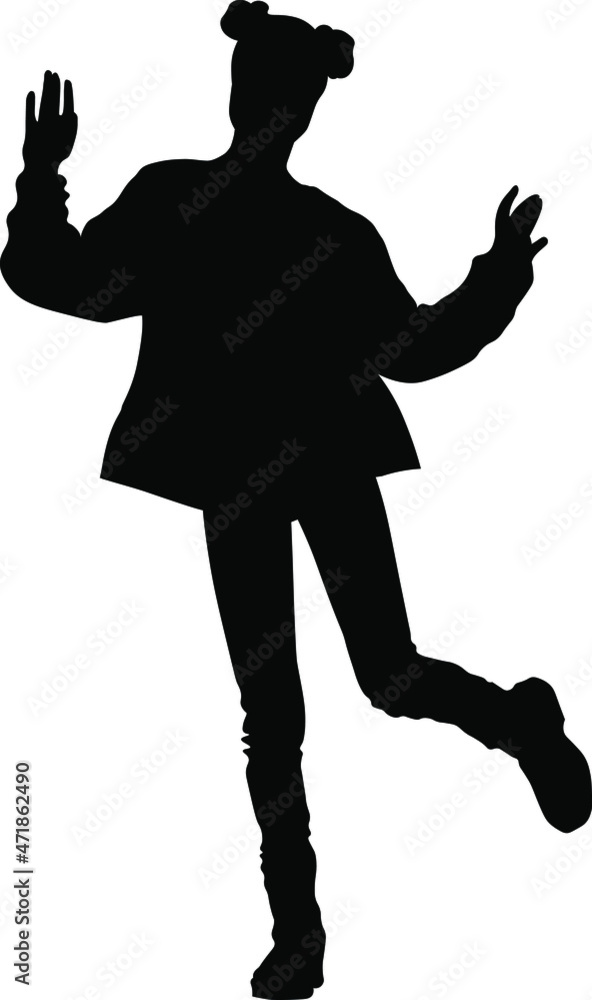 black silhouettes of young boys and girls in motion with space for text on a white background