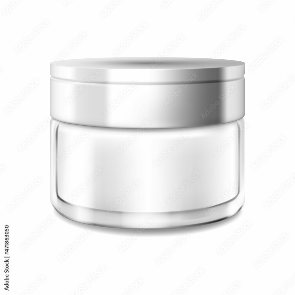 Cosmetic glass jars. Skin care bottles for gel, liquid, lotion, cream. Realistic Cosmetics package mockup, isolated vector illustration. Cosmetic glass jars. Skin care bottles for gel, liquid, lotion, cream. Realistic Cosmetics package mockup, isolated vector illustration.