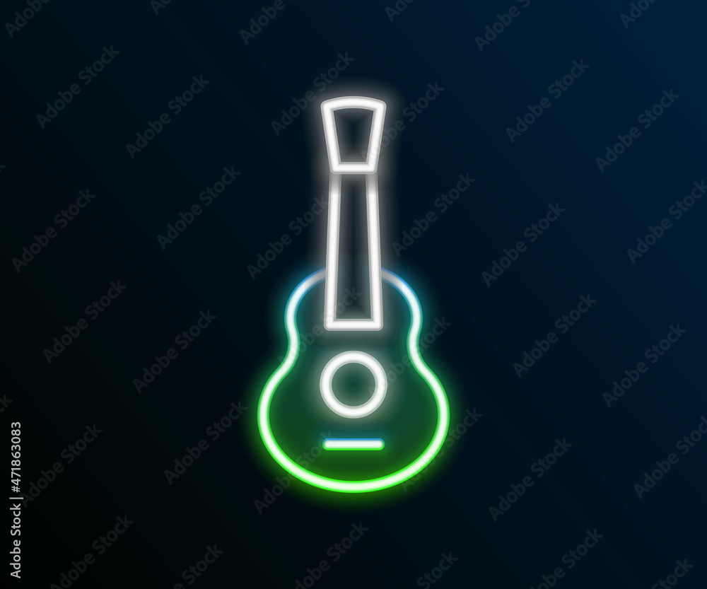 Glowing neon line Guitar icon isolated on black background. Acoustic guitar. String musical instrument. Colorful outline concept. Vector Glowing neon line Guitar icon isolated on black background. Acoustic guitar. String musical instrument. Colorful outline concept. Vector