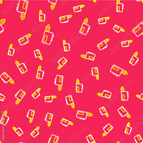 Line Vape mod device icon isolated seamless pattern on red background. Vape smoking tool. Vaporizer Device. Vector