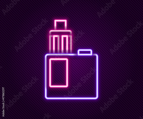 Glowing neon line Vape mod device icon isolated on black background. Vape smoking tool. Vaporizer Device. Colorful outline concept. Vector