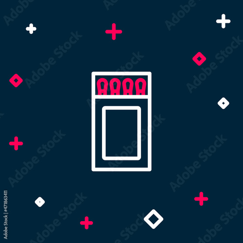 Line Open matchbox and matches icon isolated on blue background. Colorful outline concept. Vector