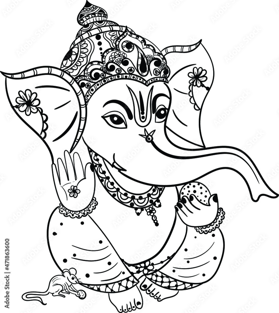 Indian Hinduism god lord Ganesha Vector black and white clip art ...