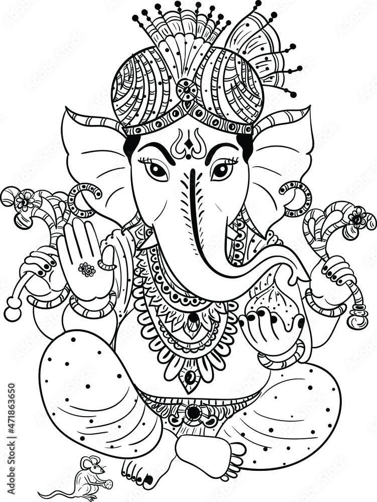 Indian Hinduism god lord Ganesha Vector black and white clip art ...