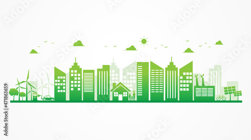 green ecology city sustainable energy and environmental. Clean renewable energy concept. save the world with eco-friendly. vector illustration in flat style modern design