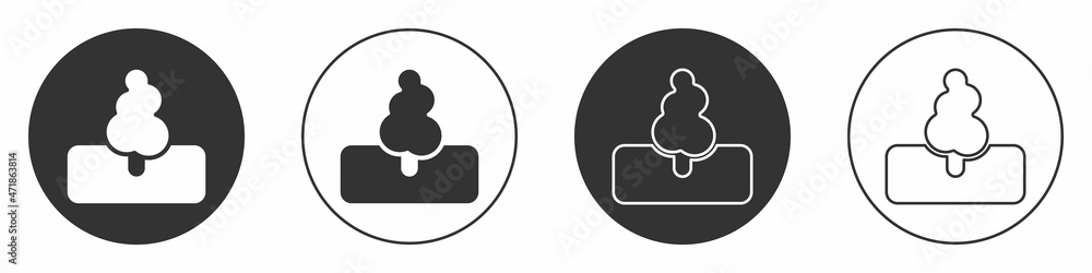 Black Tree icon isolated on white background. Forest symbol. Circle button. Vector Black Tree icon isolated on white background. Forest symbol. Circle button. Vector