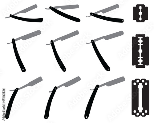 Black silhouettes of razors on white background