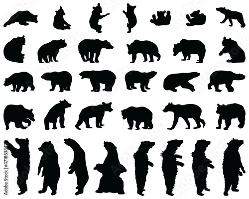 Black silhouettes of bears on white background