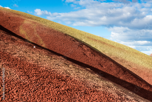 Close up view of colored clay hill of John day monument
