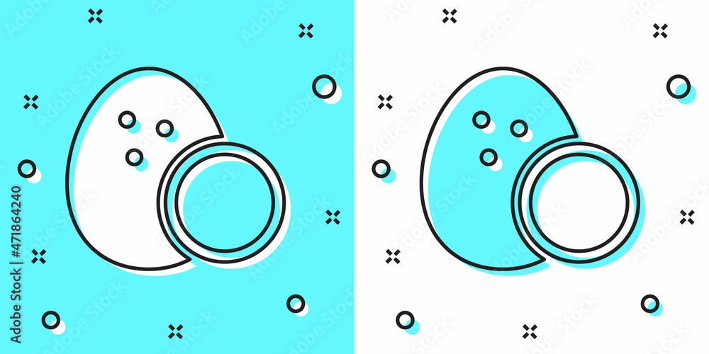 Black line Coconut icon isolated on green and white background. Random dynamic shapes. Vector Black line Coconut icon isolated on green and white background. Random dynamic shapes. Vector