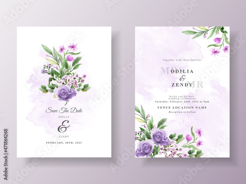 Beautiful purple flowers wedding invitation template