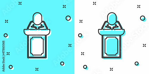 Black line Auction auctioneer sells icon isolated on green and white background. Auction business, bid and sale. Random dynamic shapes. Vector