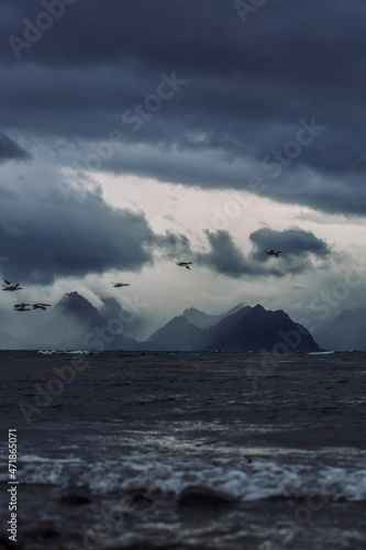 Mountains and sea in Vesterålen, Norway. Photo: Marius Fiskum