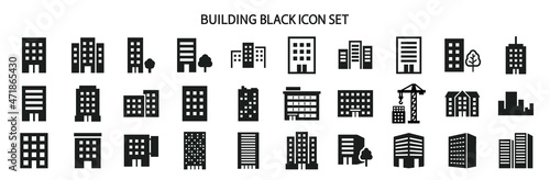 Simple black and white building icon set