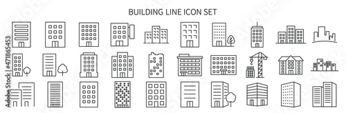 Simple black and white building icon set