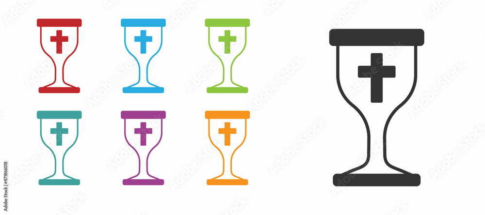 Black Christian chalice icon isolated on white background. Christianity icon. Happy Easter. Set icons colorful. Vector Black Christian chalice icon isolated on white background. Christianity icon. Happy Easter. Set icons colorful. Vector