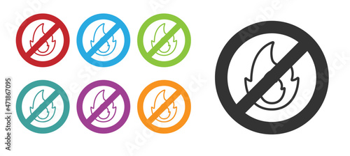 Black No fire icon isolated on white background. Fire prohibition and forbidden. Set icons colorful. Vector