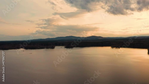 Wallpaper Mural Aerial view of the natural landscape forest on the lake shore at sunset Torontodigital.ca