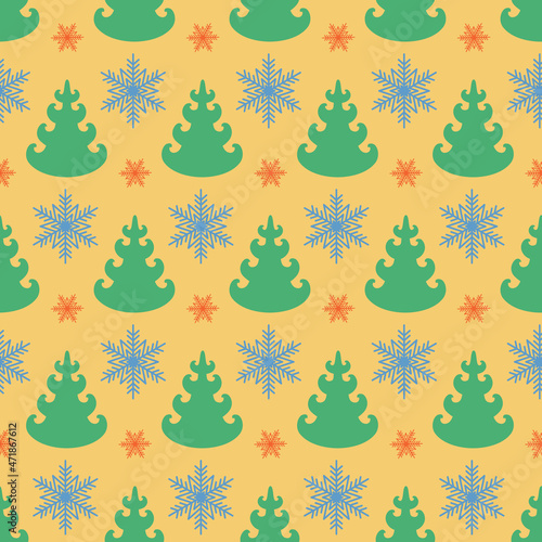 Winter seamless pattern with christmas tree and snowflake for textile and packaging design © OlgaKorica