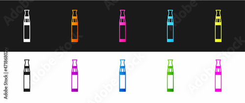 Set Electronic cigarette icon isolated on black and white background. Vape smoking tool. Vaporizer Device. Vector
