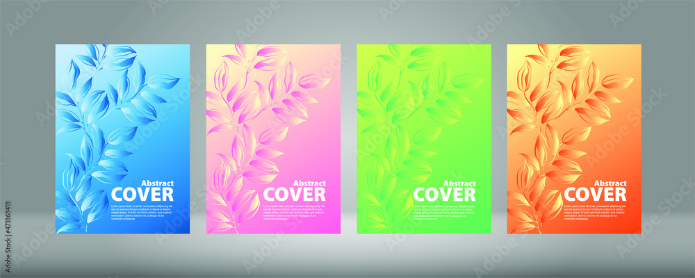 A set of vector covers with the image of leaves. Artistic drawing of foliage lines in watercolor. Abstract plant art design for cover art, canvas prints, posters, home decor, cover art, wallpaper.