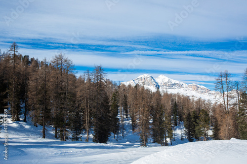 Dolomities winter mountains ski resort