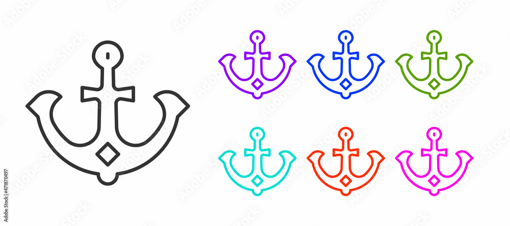 Naklejka premium Black line Anchor icon isolated on white background. Set icons colorful. Vector
