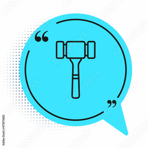 Black line Auction hammer icon isolated on white background. Gavel - hammer of judge or auctioneer. Bidding process, deal done. Auction bidding. Blue speech bubble symbol. Vector
