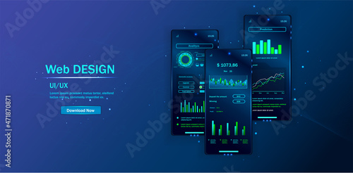 Mobile applications. Creating a mobile application. User experience. Various UI, UX, graphical interfaces of mobile screens of modern infographics. Web design and analysis. Vector © varflolomey