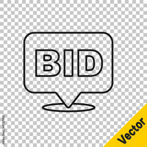 Black line Bid icon isolated on transparent background. Auction bidding. Sale and buyers. Vector