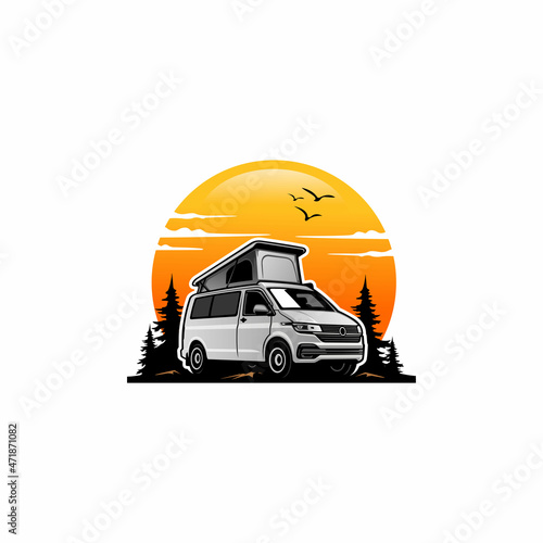 RV - camper van - caravan - motor home logo vector
