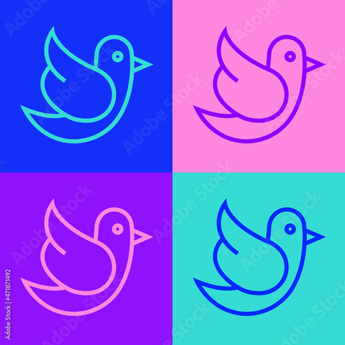 Pop art line Dove icon isolated on color background. Vector