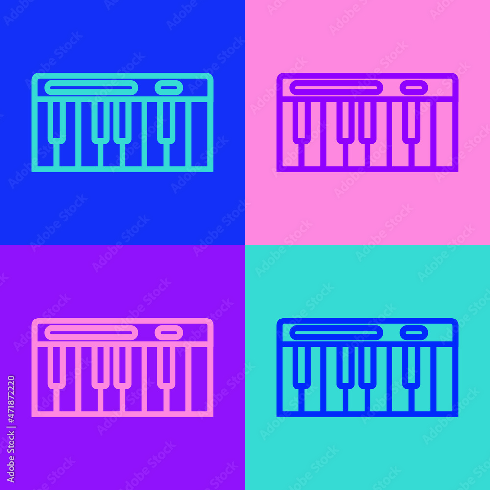 Pop art line Music synthesizer icon isolated on color background. Electronic piano. Vector Pop art line Music synthesizer icon isolated on color background. Electronic piano. Vector