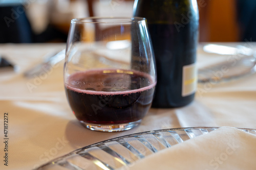 Tablou pe pânză Sparkling wine of North Italy, region Emilia Romagna, red dry or sweet Lambrusco